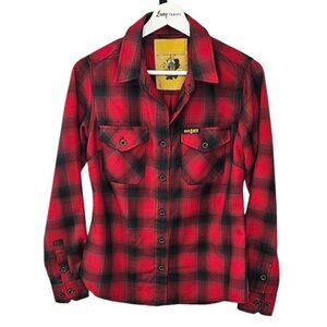 DIXXON Womens Fireside Flannel Black Rifle Coffee Co Button Up Size Small Plaid